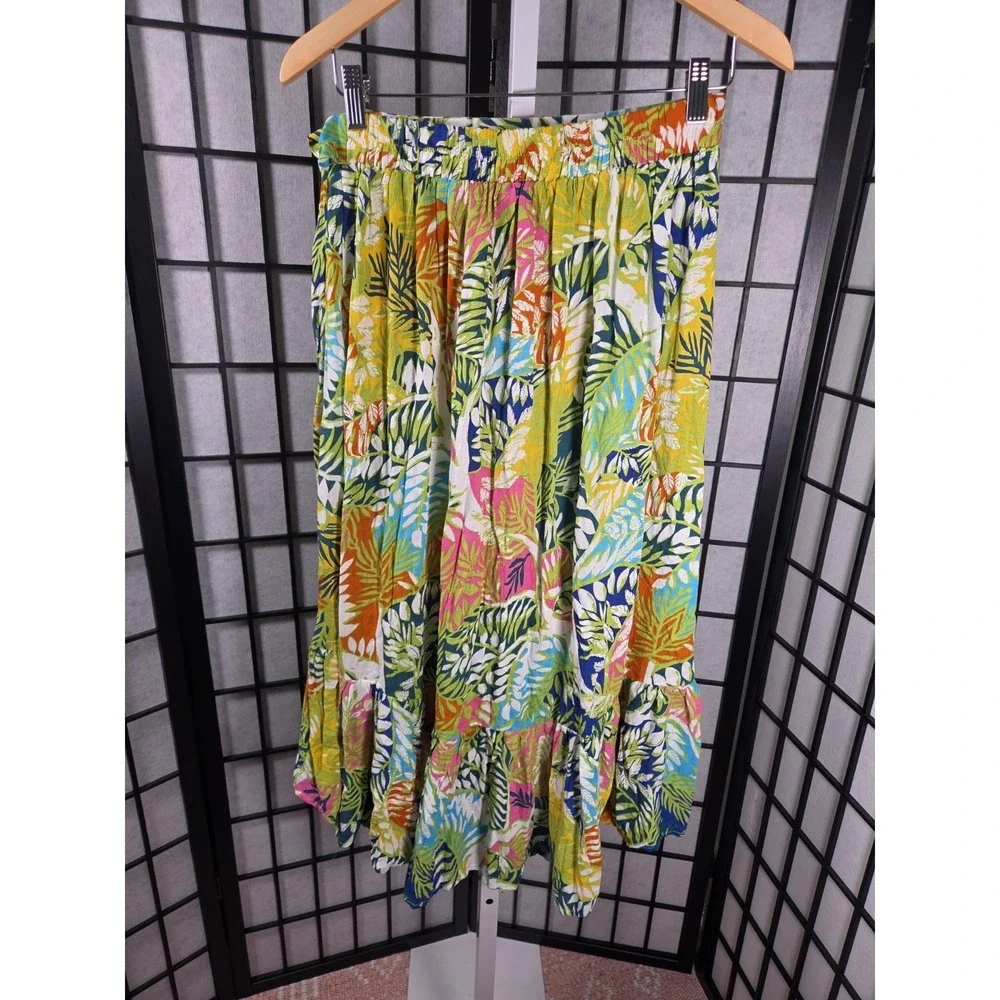 Nicole Miller NY Medium Restort  Vacation Wrap Skirt Tropical Gauzy Ruffle Palms